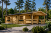 Blockbohlenhaus HANNES (44+44 mm) · 42 m² + 10 m² Terrasse · Extra Isoliert