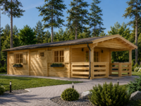 Blockbohlenhaus HANNES 42 m² + 10 m² Terrasse