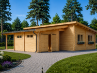 Blockbohlenhaus SEEFELD (44+44 mm) · 105 m² · Extra Isoliert · mit Pultdach