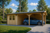 Carport 4 × 5 m mit Schuppen & Seitenwand (44 mm) · 4 × 2,5 m