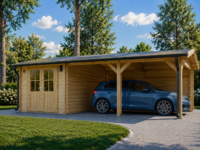 Carport 4 × 5 m mit Schuppen & Seitenwand (44 mm) · 4 × 2,5 m