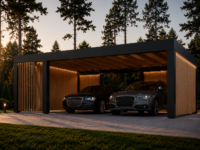 Carport NOVA Plus für 2 Autos mit Schuppen und Seitenwand, 7.6x5.6 m
