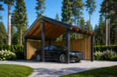 Carport aus Holz mit L-förmiger Wand SANDRA, 3.2x6 m