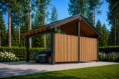 Carport aus Holz mit L-förmiger Wand SANDRA, 3.2x6 m – Bild 3