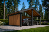 Carport aus Holz mit L-förmiger Wand SANDRA, 3.2x6 m – Bild 5
