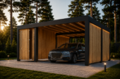 Carport  mit Schuppen und Seitenwand NOVA-F , 4.9x5.6 m