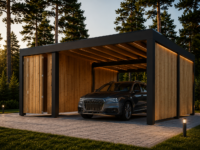 Carport  mit Schuppen und Seitenwand NOVA-F , 4.9x5.6 m
