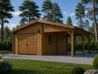 Einzelgarage (44mm) 4x6m mit Carport 3x6m