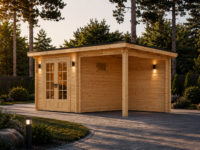 Gartenhaus LAURA mit Anbau (28 mm), 5.2x2.7 m, 7 m² + 7 m²