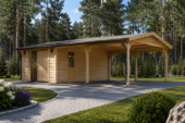 Holzgarage mit (44 mm) 4x6 m mit Doppelcarport 5.5x6 m