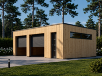 Holzgarage mit Flachdach Plus (34mm + Holzverschalung), 8x6m, 48m²