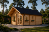 Blockbohlenhaus mit Schlafboden SALLY (44mm), 27m² – Bild 2