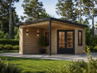 Gartenhaus mit Terrasse KATI (44 mm), 5x3 m, 7.5 m² + 7.5 m²