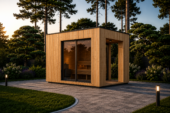 Gartensauna DANIEL (34 mm + Holzverschalung), 2,6 x 2,1 m, 3,8 m² mit Terrasse 3 m² – Bild 4