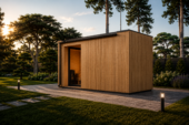 Gartensauna DANIEL (34 mm + Holzverschalung), 2,6 x 2,1 m, 3,8 m² mit Terrasse 3 m² – Bild 5
