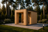 Gartensauna DANIEL (34 mm + Holzverschalung), 2,6 x 2,1 m, 3,8 m² mit Terrasse 3 m² – Bild 2