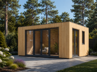 Gartensauna mit Vorraum DANIEL (34 mm + Holzverschalung), 5,1 x 5,1 m, 22 m²